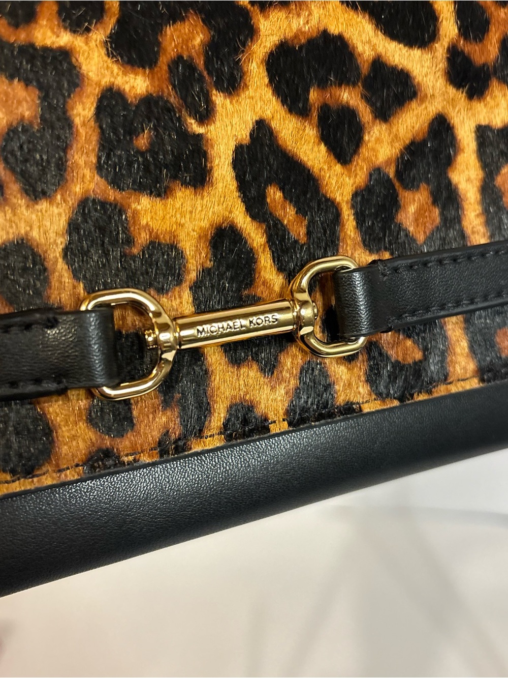 Michael Kors Carson Leopard Print Clutch with Black Trim & Gold Hardware - Picture 8 of 13